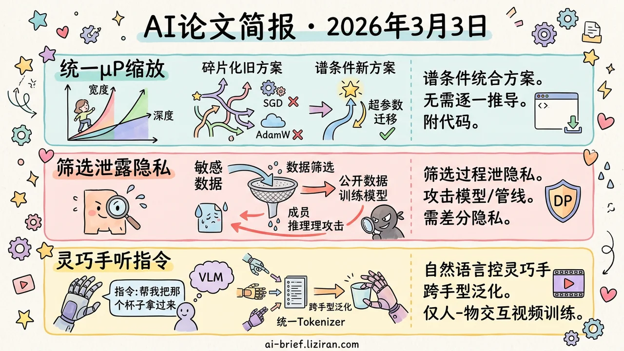 谱条件统一μP缩放，数据筛选也泄露隐私