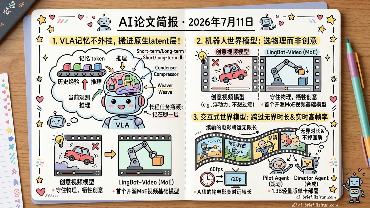 VLA记忆入latent,世界模型60fps跑720p